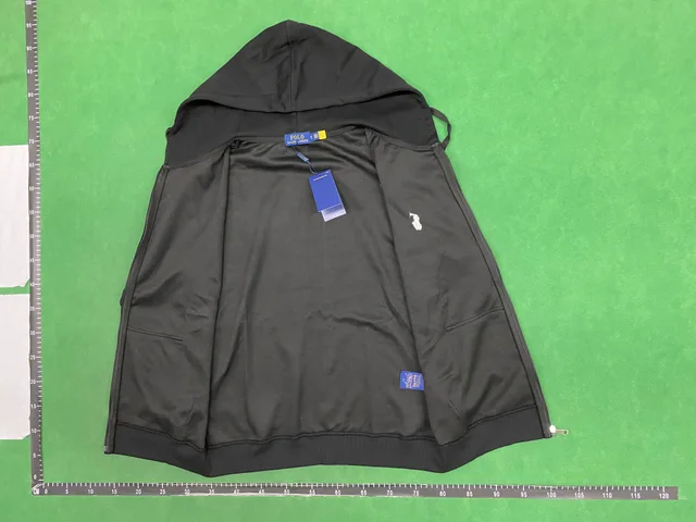 Black zip jacket — single-product front QC photo