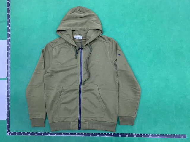 Green hooded jacket — single-product front QC photo