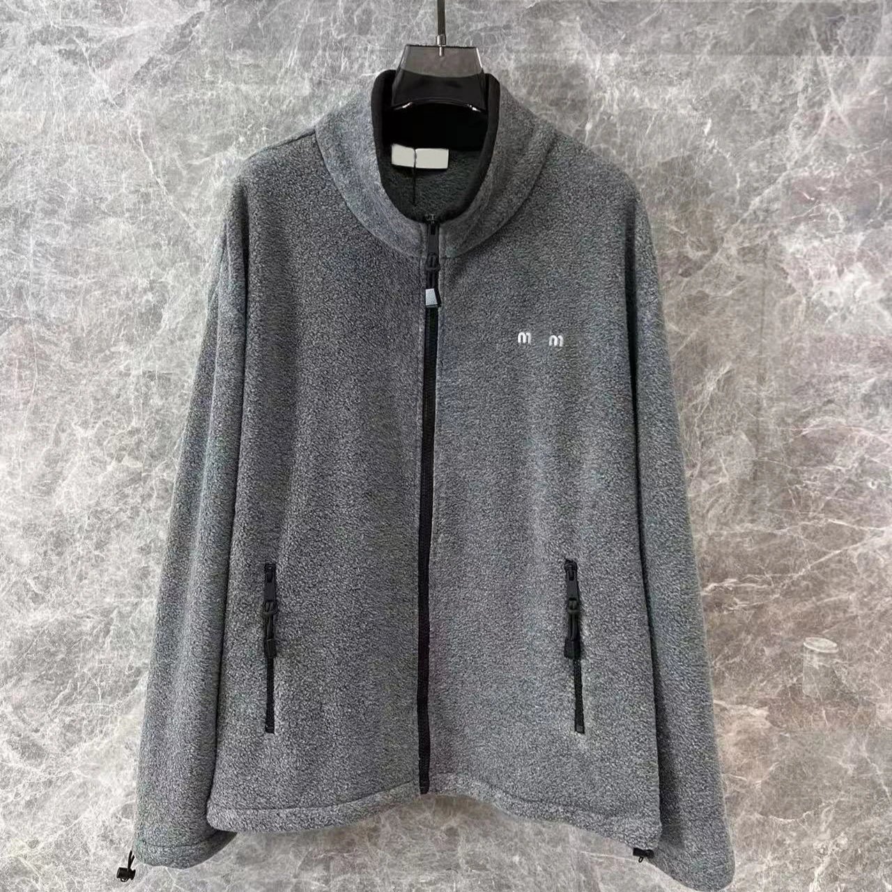 MMI*U Embroidered fleece stand-up collar zip-up jacket/sweatshirt, unisex