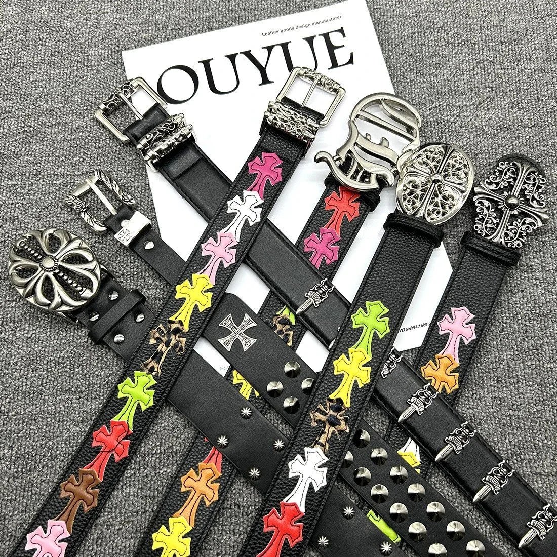 Men's belt with openwork design, evergreen style, vine pattern, and perforated retro design