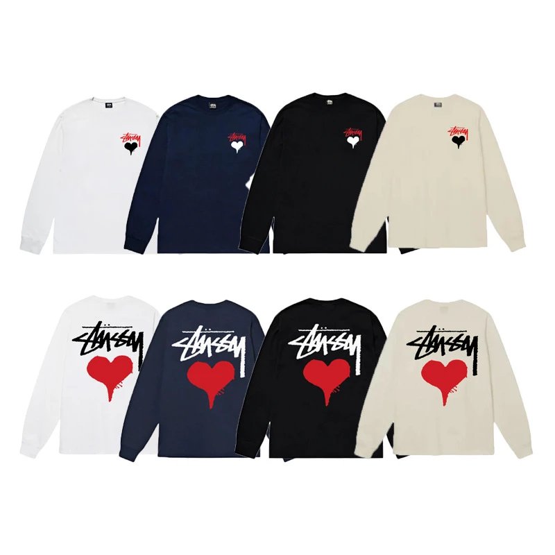 Cross-border STUSSY long-sleeved printed T-shirt, American trendy brand, cylindrical fabric, casual 